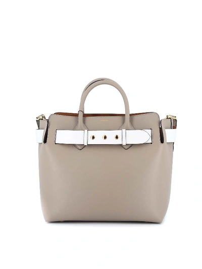 Shop Burberry The Belt Hammered Leather Medium Tote In Light Grey