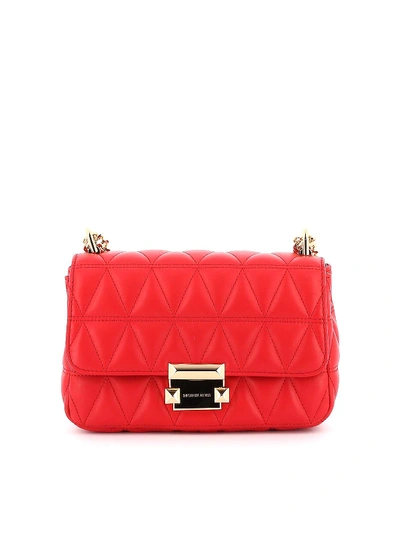 Shop Michael Kors Small Sloan Matelasse Leather Bag In Red