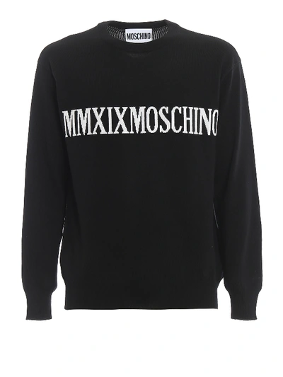 Shop Moschino Logo Intarsia Virgin Wool Sweater In Black