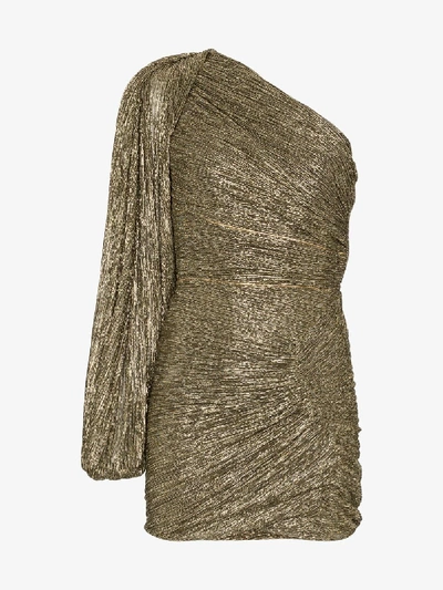 Shop Peter Pilotto One Shoulder Metallic Silk Mini Dress In Gold