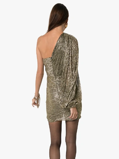 Shop Peter Pilotto One Shoulder Metallic Silk Mini Dress In Gold