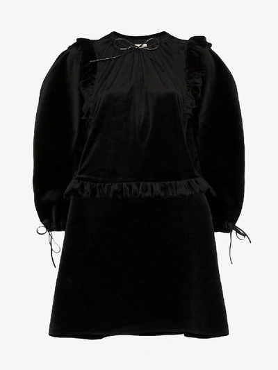 Shop Shushu-tong Shushu/tong Pouf Sleeve Velvet Mini Dress In Black