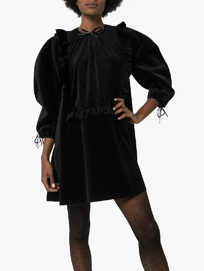 Shop Shushu-tong Shushu/tong Pouf Sleeve Velvet Mini Dress In Black
