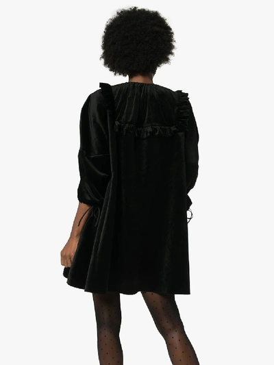 Shop Shushu-tong Shushu/tong Pouf Sleeve Velvet Mini Dress In Black