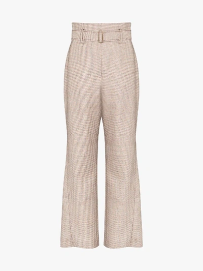 Shop Peter Pilotto High Waist Check Wool Trousers In Silver