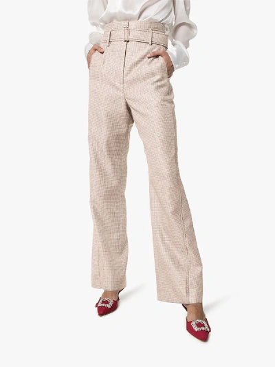 Shop Peter Pilotto High Waist Check Wool Trousers In Silver
