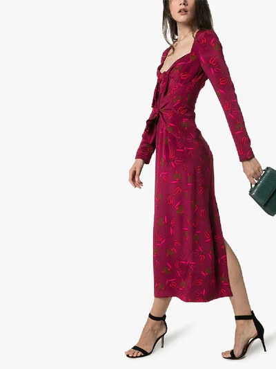 Shop Rebecca De Ravenel Zaza Double Tie Midi Dress In Red