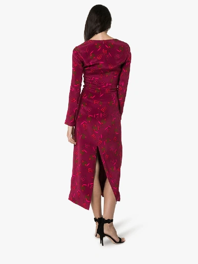 Shop Rebecca De Ravenel Zaza Double Tie Midi Dress In Red