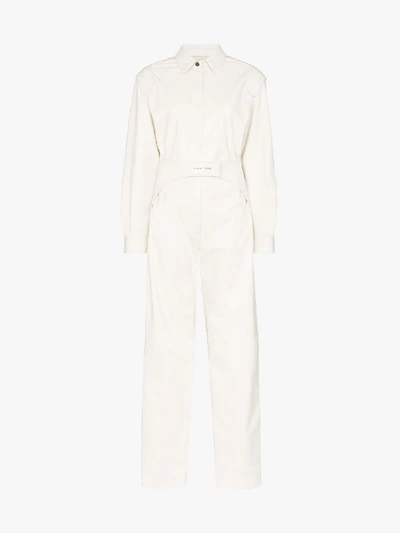 Shop Off-white Logo Print Leather Jumpsuit In Neutrals