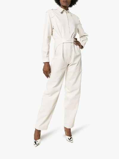 Shop Off-white Logo Print Leather Jumpsuit In Neutrals