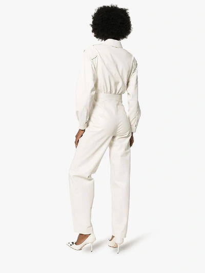 Shop Off-white Logo Print Leather Jumpsuit In Neutrals