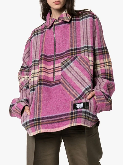 Shop We11 Done We11done Check Half-zip Wool Shirt In Pink