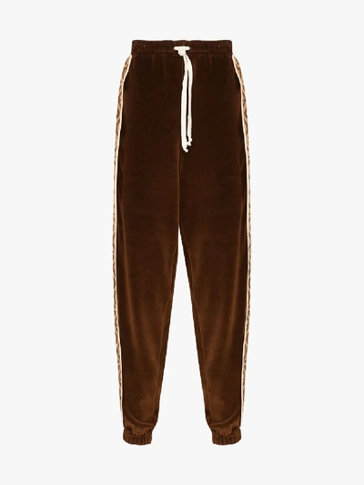 Shop Gucci Gg Rhombus Velvet Sweatpants In Brown