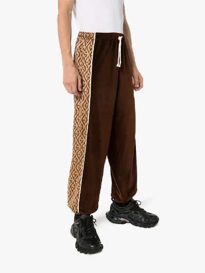 Shop Gucci Gg Rhombus Velvet Sweatpants In Brown