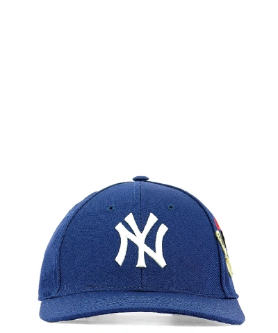 Shop Gucci Embroidered Ny Yankees Logo Baseball Cap In Blue