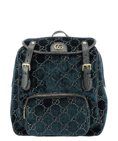 Shop Gucci Gg Small Velvet Backpack In Blue