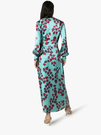 Shop Rebecca De Ravenel Berry Print Silk Dress In Blue