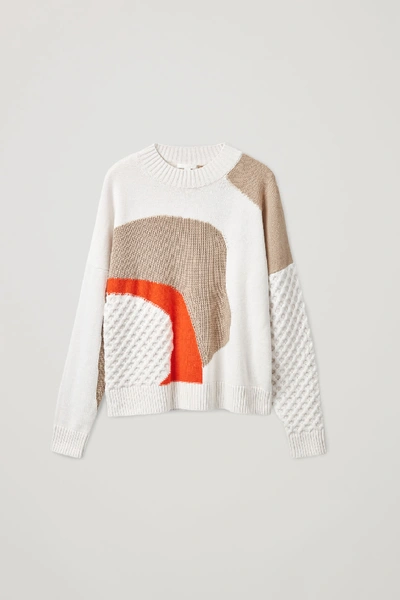 Shop Cos Contrast-knit Jumper In Beige