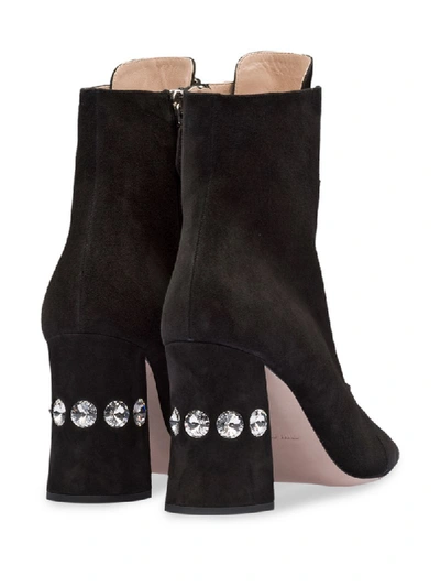 Shop Miu Miu Embellished Heel Ankle Boots In Black