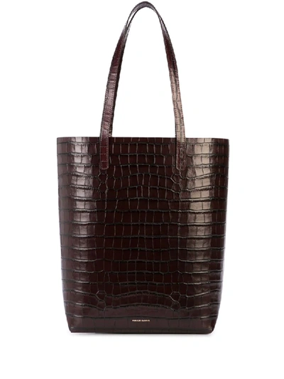 Shop Mansur Gavriel Croc Embossed Everyday Tote In Brown