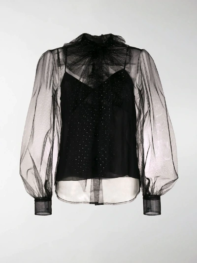 Shop Marc Jacobs Runway Blouse W Emb Bow Neck Tie In Black