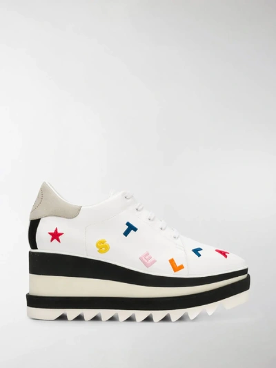 Shop Stella Mccartney Elyse Embroidered Flatform Sneakers In White