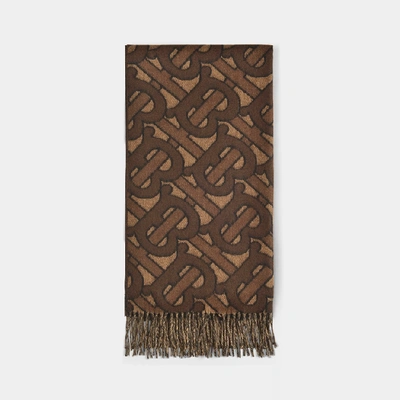 Shop Burberry Tb Monogram Jacquard Scarf In Brown Cashmere
