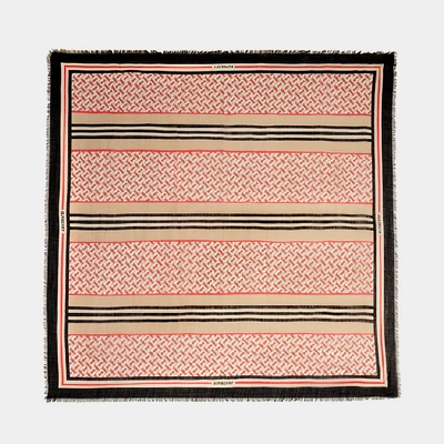 Shop Burberry Monogram Stripe Square In Vermillion Wool And Silk