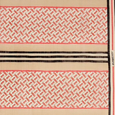 Shop Burberry Monogram Stripe Square In Vermillion Wool And Silk
