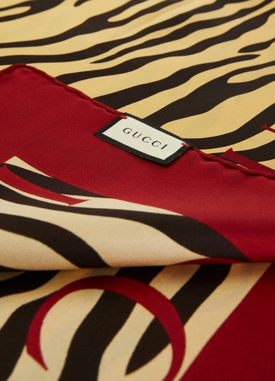 Shop Gucci Zebra Print Silk Scarf In Beige