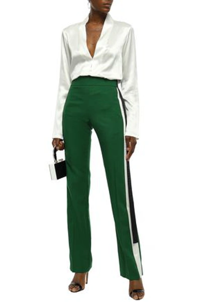 Shop Haider Ackermann Satin-trimmed Wool-blend Straight-leg Pants In Forest Green