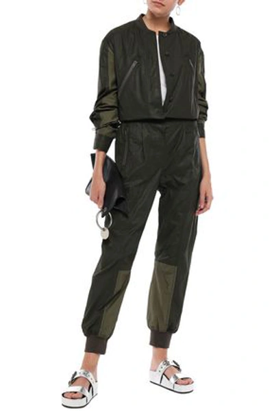 Shop Haider Ackermann Paneled Coated Cotton-blend Twill Jumpsuit In Army Green