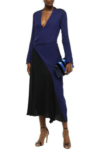 Shop Haider Ackermann Woman Wrap-effect Two-tone Cady Midi Dress Indigo