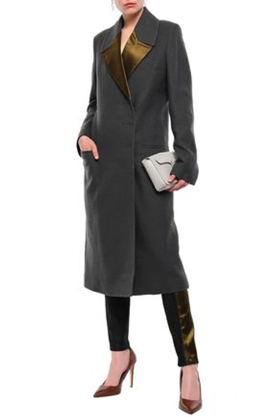 Shop Haider Ackermann Woman Double-breasted Satin-trimmed Brushed-wool Coat Dark Gray