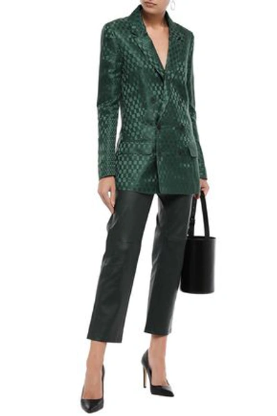 Shop Haider Ackermann Double-breasted Linen And Silk-blend Satin-jacquard Blazer In Dark Green