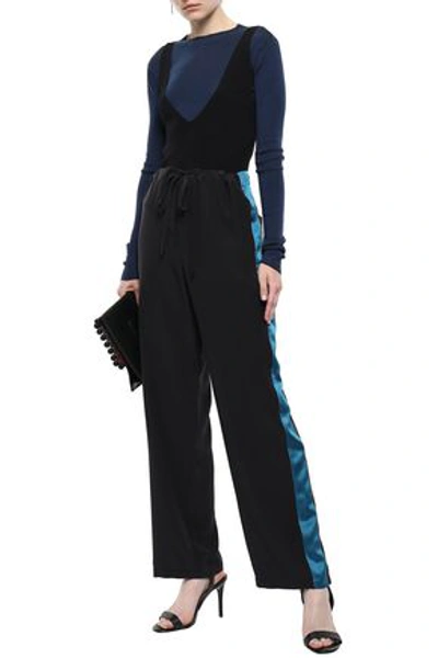 Shop Haider Ackermann Woman Satin-trimmed Crepe De Chine Wide-leg Pants Black