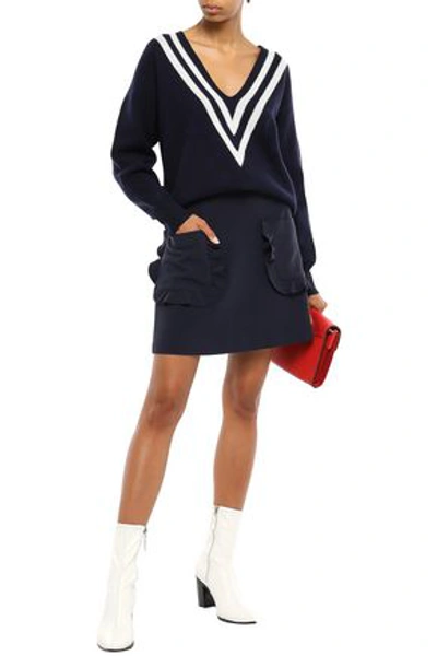 Shop Sandro Ruffle-trimmed Cady Mini Skirt In Navy