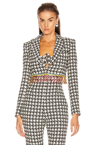 Shop Area Houndstooth Cropped Bolero Jacket In Black & Multi Crystal