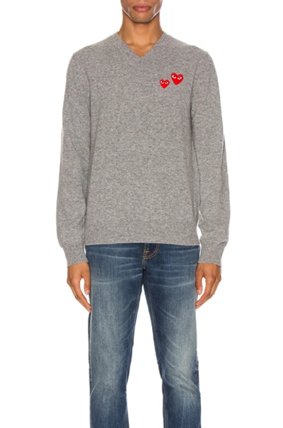 Comme Des Garçons Play Men's Double Heart Wool Pullover In Grey