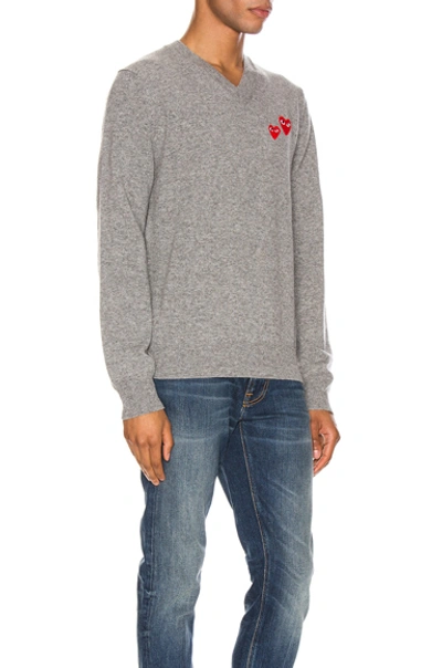 Shop Comme Des Garçons Play Multi Heart Pullover Sweater In Grey