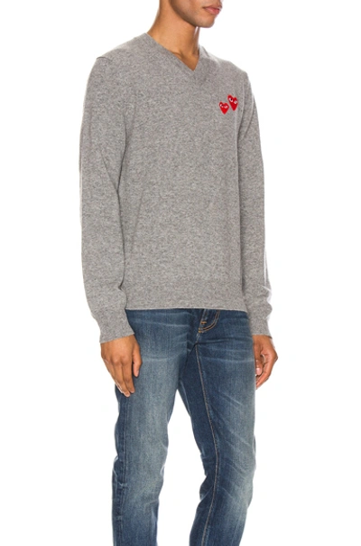 Comme Des Garçons Play Men's Double Heart Wool Pullover In Grey