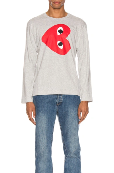 Comme Des Garçons Play Comme Des Garcons Play Grey Horizontal Heart Long Sleeve T-shirt In Grey