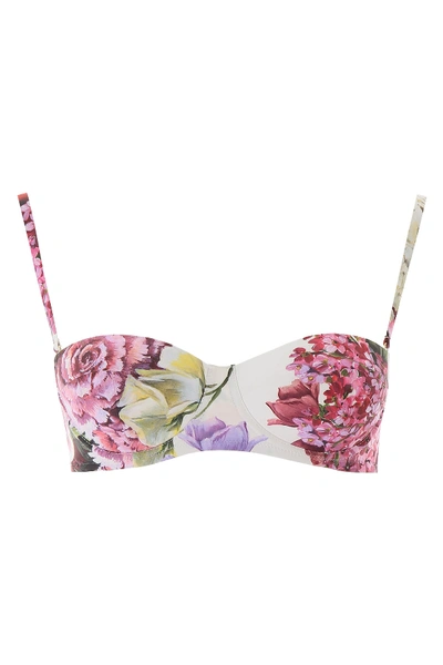 Shop Dolce & Gabbana Bikini Top In Ortensie Fiori Fdo Nat (white)