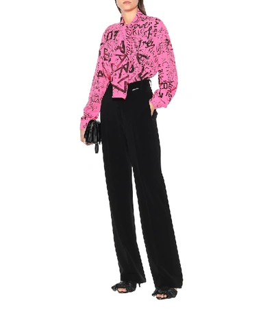 Shop Balenciaga Printed Crêpe Blouse In Pink