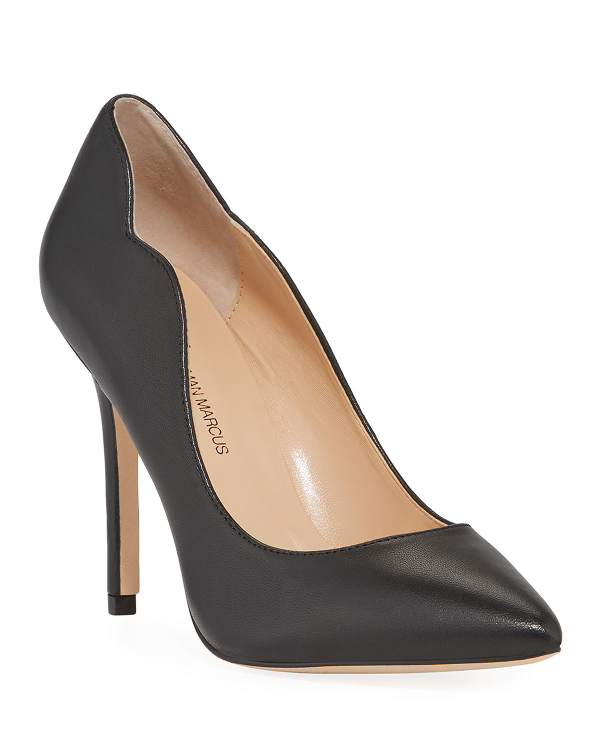 Neiman Marcus Quenna Scalloped Leather Pumps In Black | ModeSens