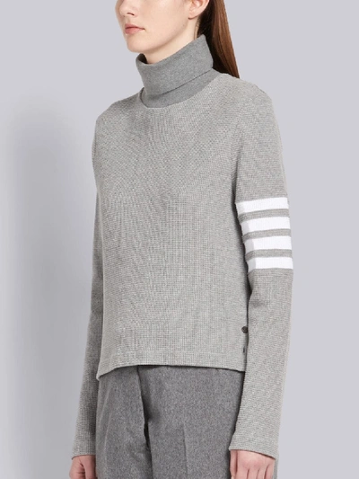 Shop Thom Browne 4-bar Compact Waffle Turtleneck In Grey