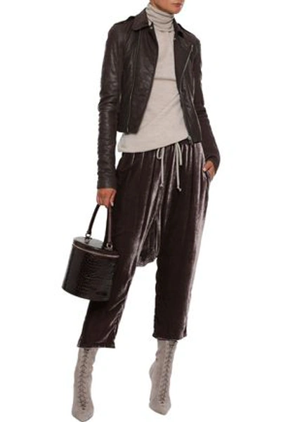 Shop Rick Owens Woman Stooges Cropped Coated-leather Biker Jacket Merlot