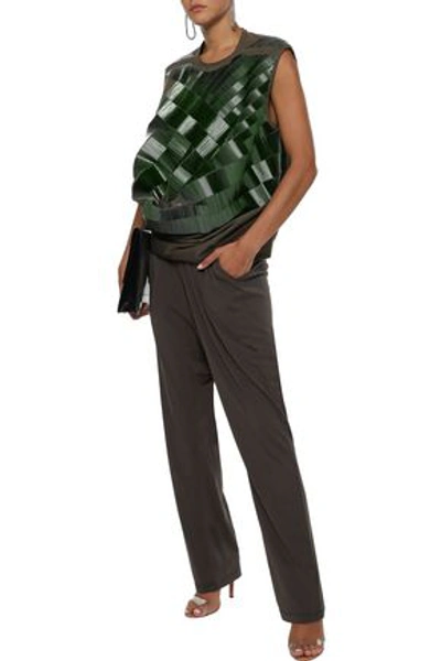 Shop Rick Owens Woman Bead-embellished Draped Cotton Top Sage Green