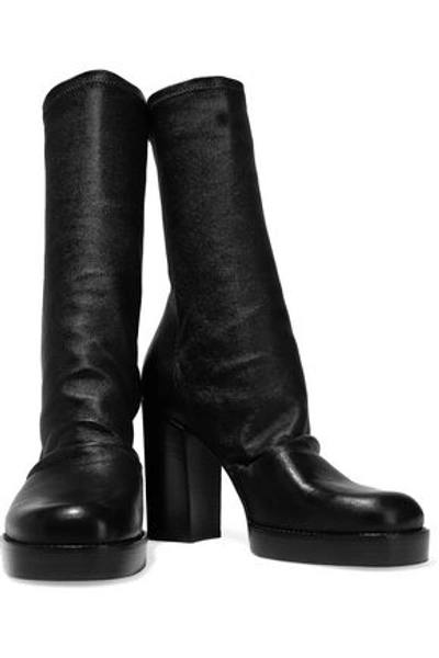 Shop Rick Owens Woman Gathered Stretch-leather Platform Ankle Boots Black