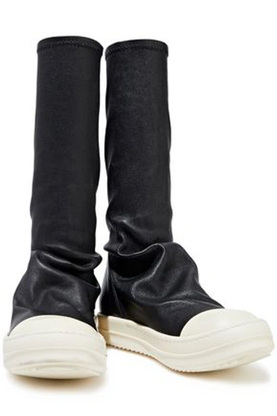 Shop Rick Owens Woman Rubber-trimmed Stretch-leather Sock Boots Black